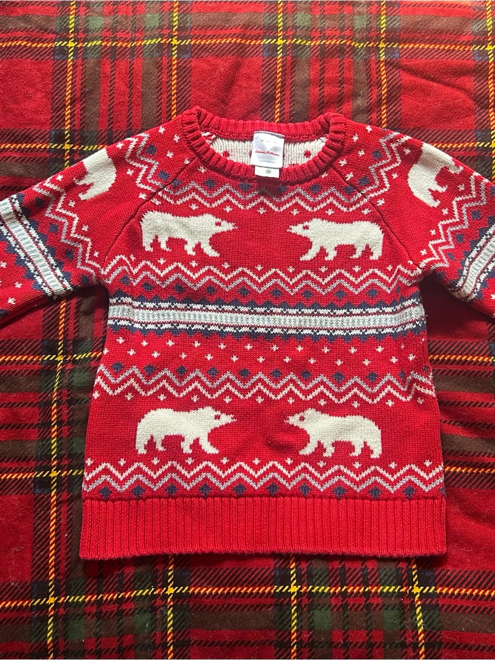 Hanna Anderson 100 cotton Kids Red Polar Bear Fair Isle Christmas Sweater